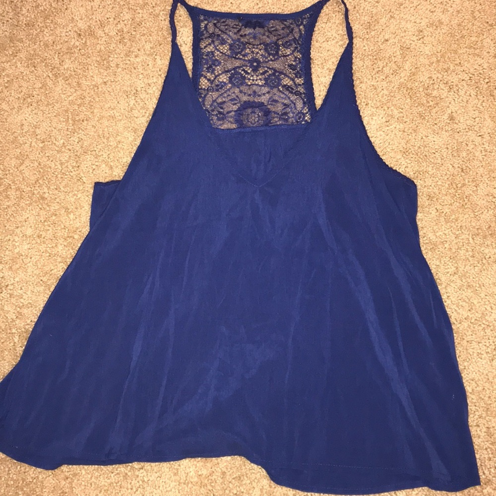 Blue lace blouse tank